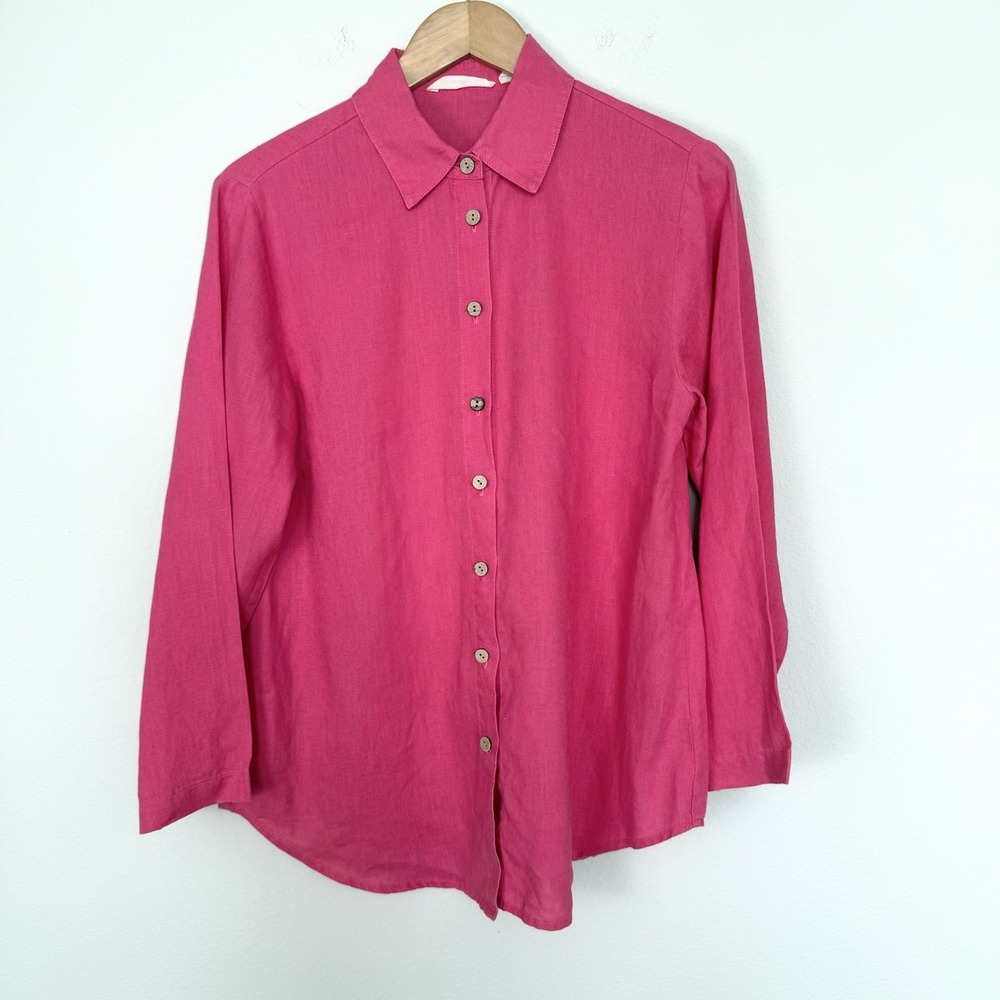 Soft Surroundings Linen Button Up Womens Small Petite Pink Casual Summer Travel